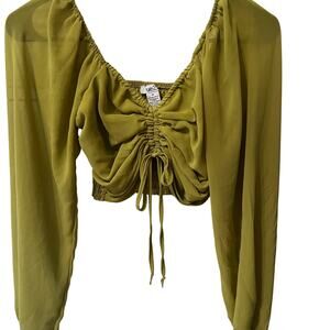 Green Tie Front Crop Top Long Sleeve Size Medium Flowy Shirt Y2K Style Rue 21